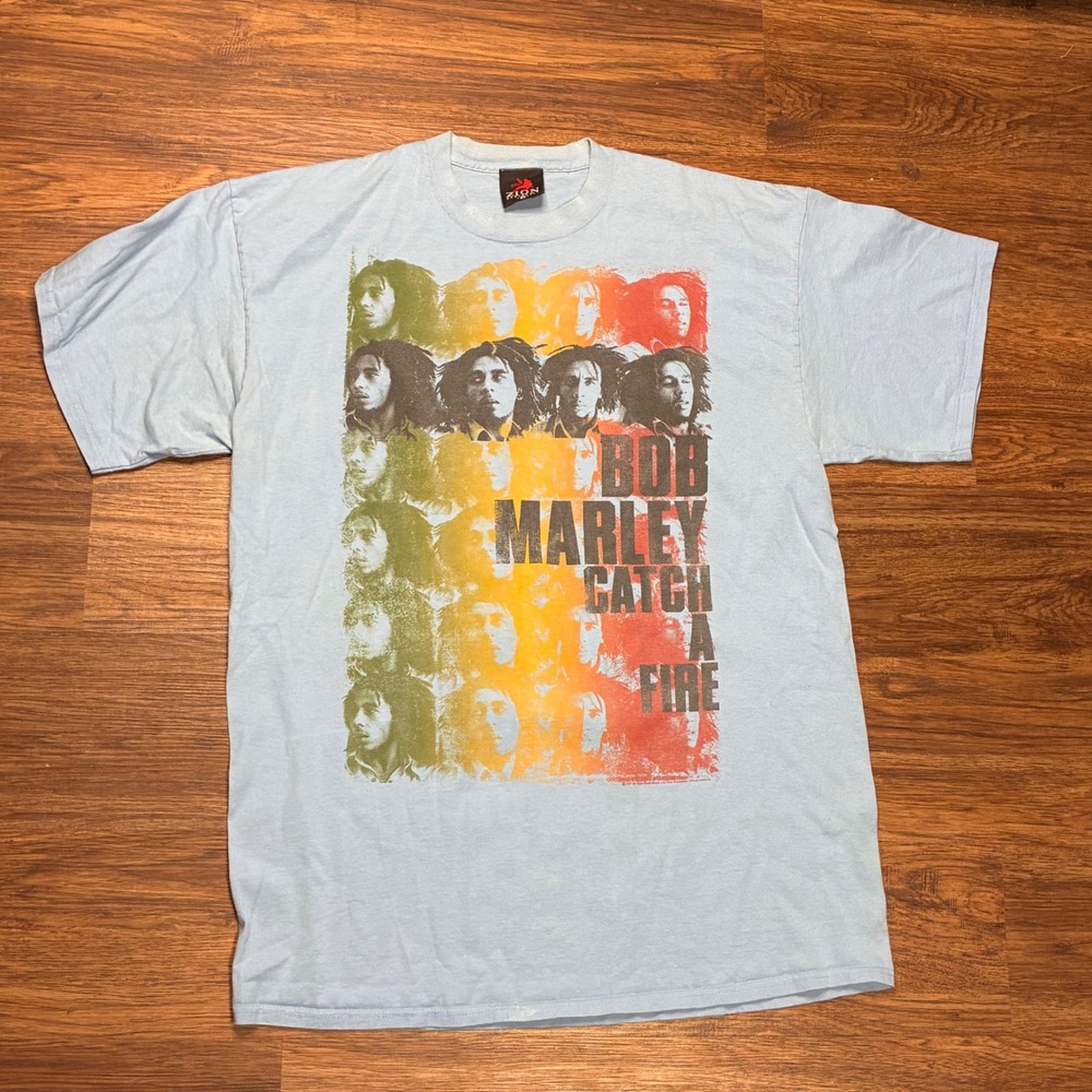 Y2K 2007 Bob Marley Catch A Fire Zion Rootswear T-Shirt Mens 2XL Reggae